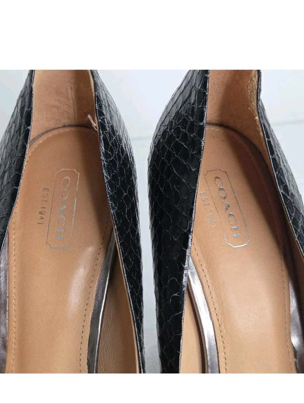 COACH Kristina Q3013 Black Snake Embossed Leather Platform Stiletto Pumps 9B